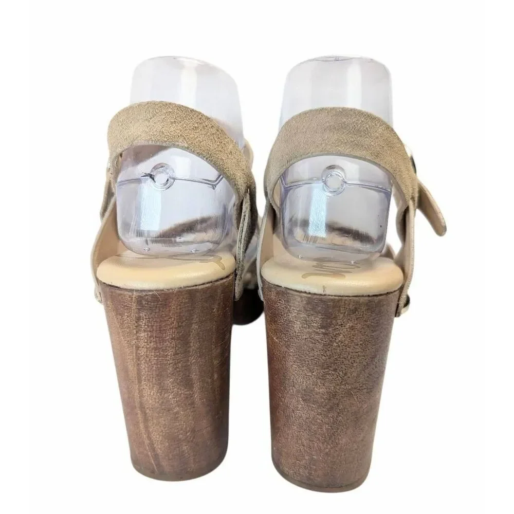 Sam Edelman Josefine beige nude suede strappy wood platform sandals womens 8